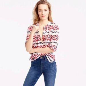 J Crew Cotton Silk Popover Blouse Size 8 Raspberry Blackberry Fruit